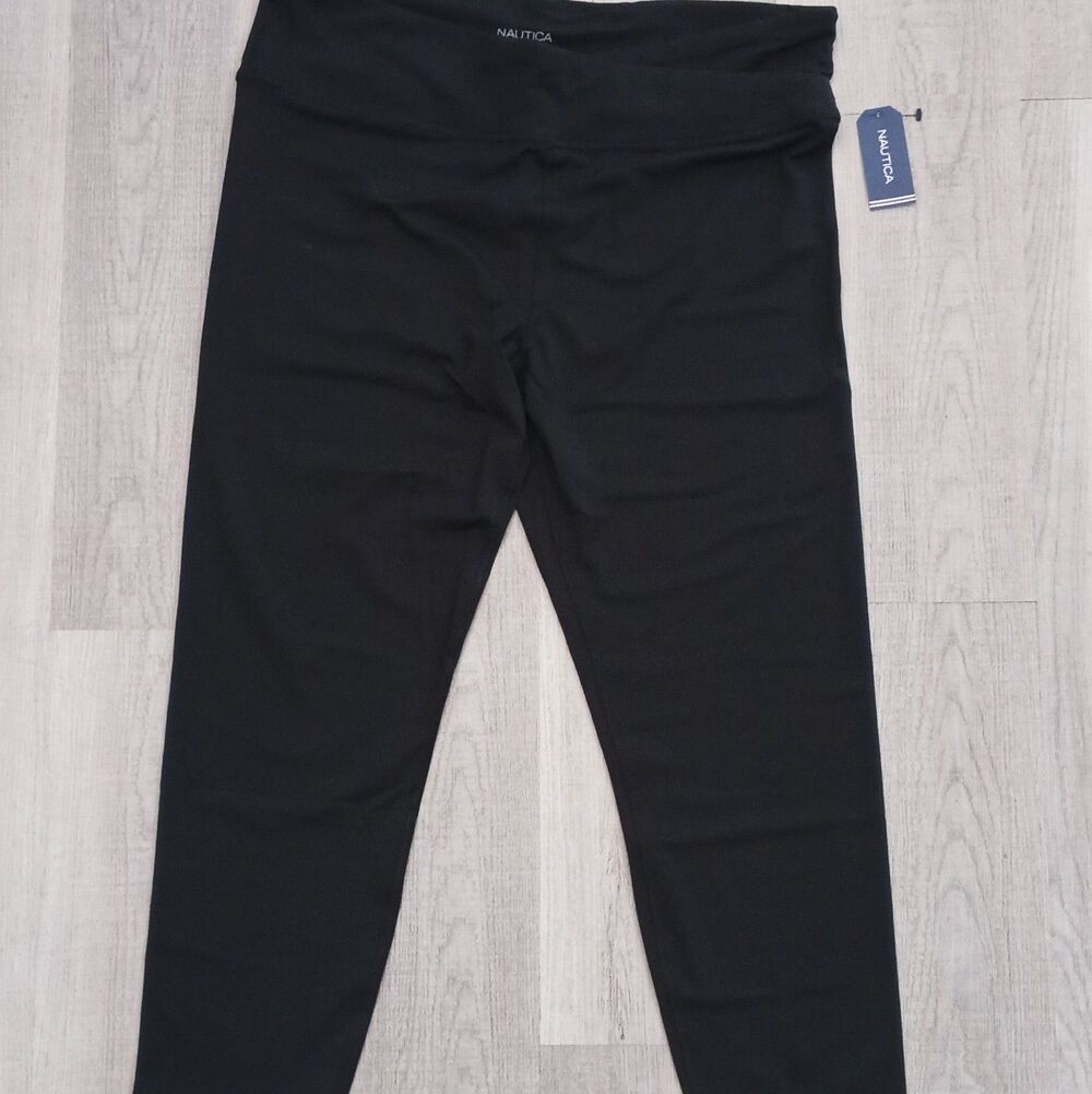 Nautica Women’s Black Ankle Yoga Leggings Stretch Elastic Waist Solid XXL